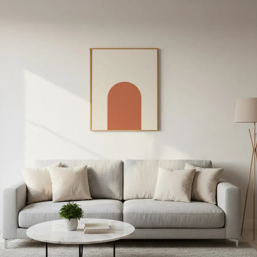 The same print framed in a room, Oak frame · 50×62 cm